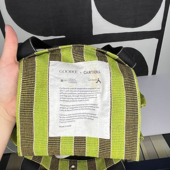 Goodee x Cartiera EFI Bassi Cotton Canvas Shopper Market Tote Green Stripe - Picture 8 of 8